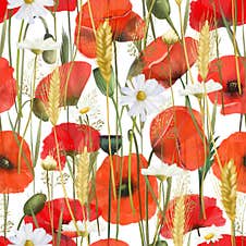 Seamless Pattern Of Red Poppies, Chamomiles And Wheat Spikelets Stock Photography