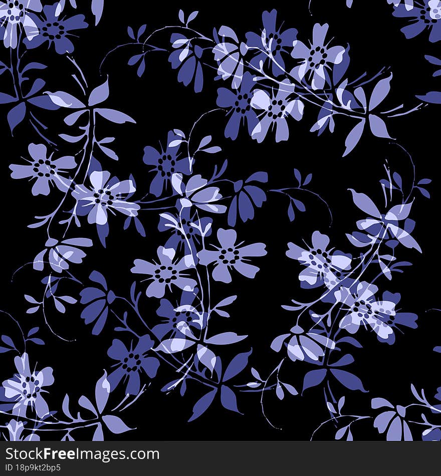 Seamless pattern in trendy purple color. Very Peri - Color of the Year 2022 . Botanical pattern