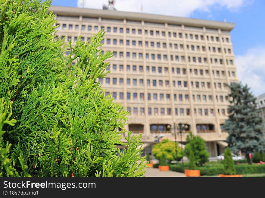 Green Nature Blured The Prahova County Council Building In Ploiesti