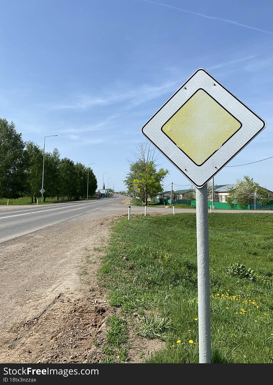 The priority traffic sign in Russia. Sign of the main road.