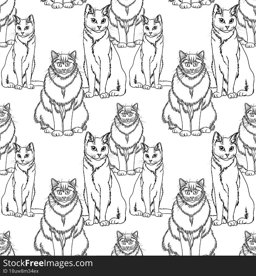 A Seamless Decorative White Cartoon Cats Pattern On The White Background