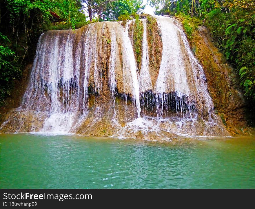 The view of the waterfall is so beautiful that it spoils the eye of the beholder. The location is Bantul district, Yogyakarta prov