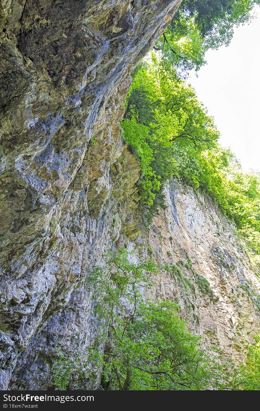 canyon in the mountains, panorama of the area, summer season, awakening in nature and the birth of a new day