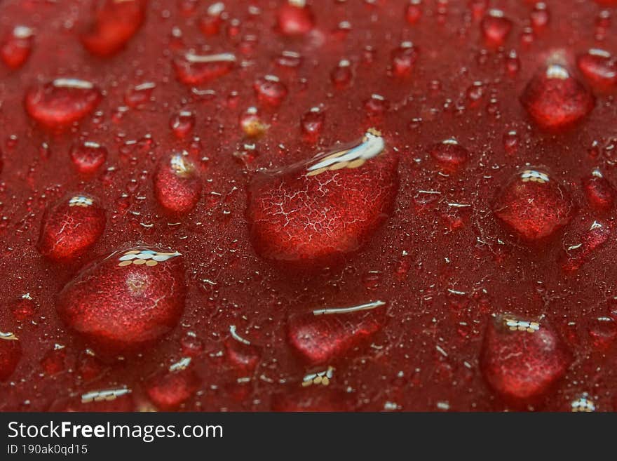 Macro view Water drops on a apple