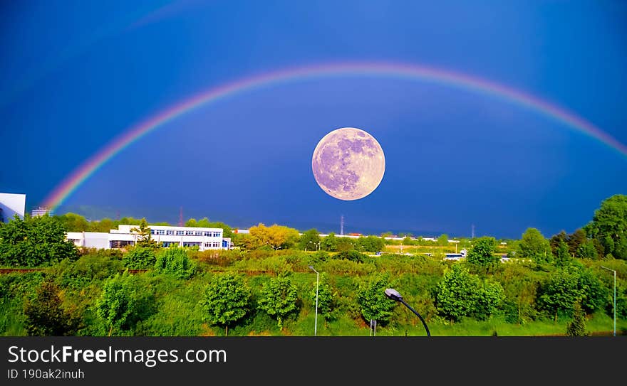 Moon and Rainbow over the world