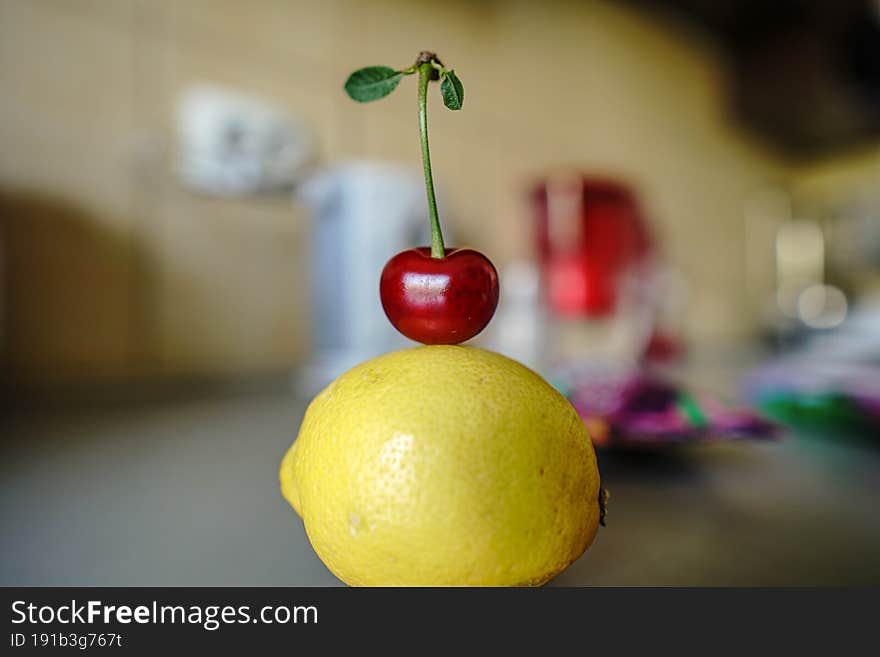 Cherry And Lemon Close Up View