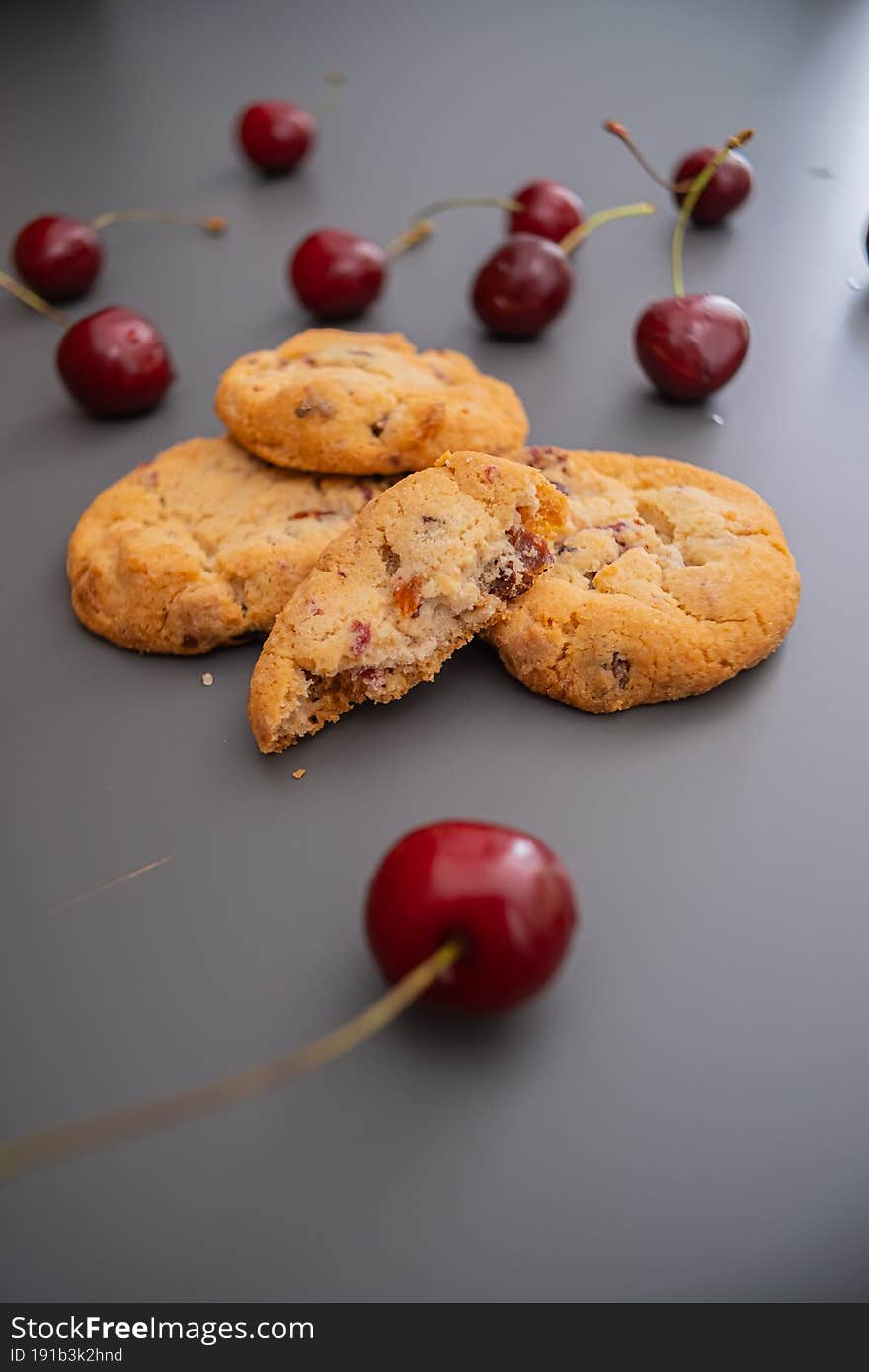 Delicious desert Cookie with cherry