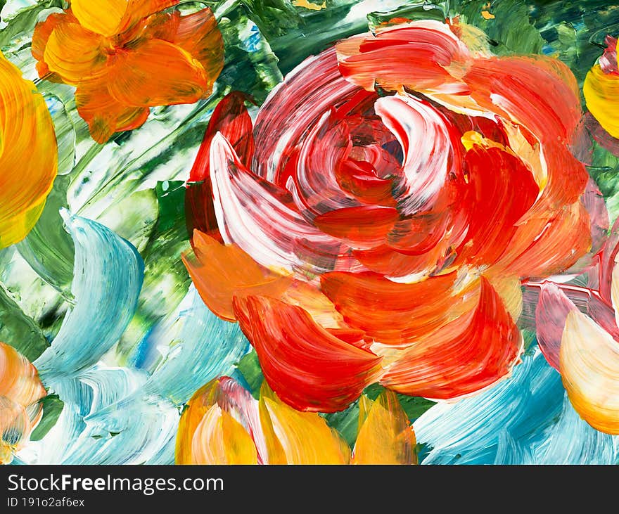 Abstract painting red flowers, original hand drawn, impressionism style, brush texture, art background. Modern art. Contemporary art. Abstract painting red flowers, original hand drawn, impressionism style, brush texture, art background. Modern art. Contemporary art