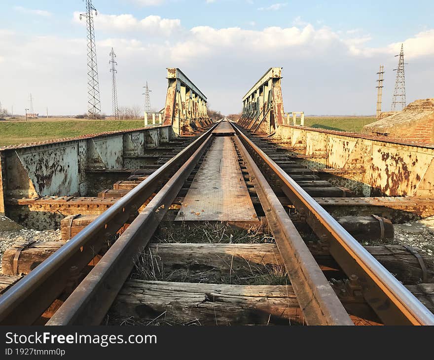 Old iron railway bridge pass view