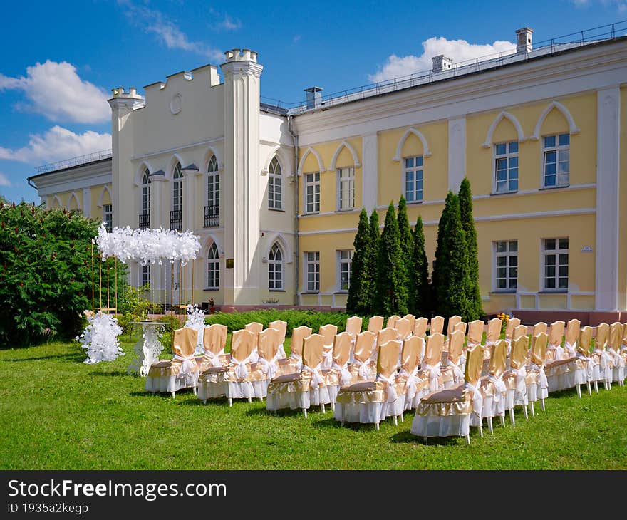 beautiful wedding ceremony in nature in a green park 2022