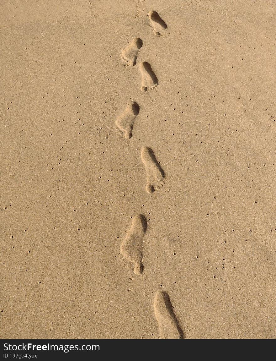 capture of foot print impression on the sand in a beautiful clear seashore in a summer season. capture of foot print impression on the sand in a beautiful clear seashore in a summer season