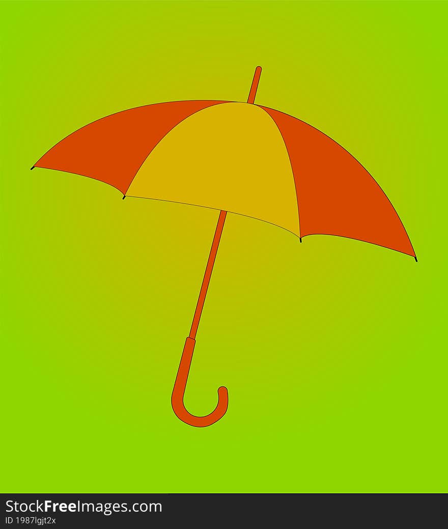 Portrait Of A Colorful Umbrella. An orange and yellow umbrella illustration. colorful umbrella Portrait. Minimalistic design, flat