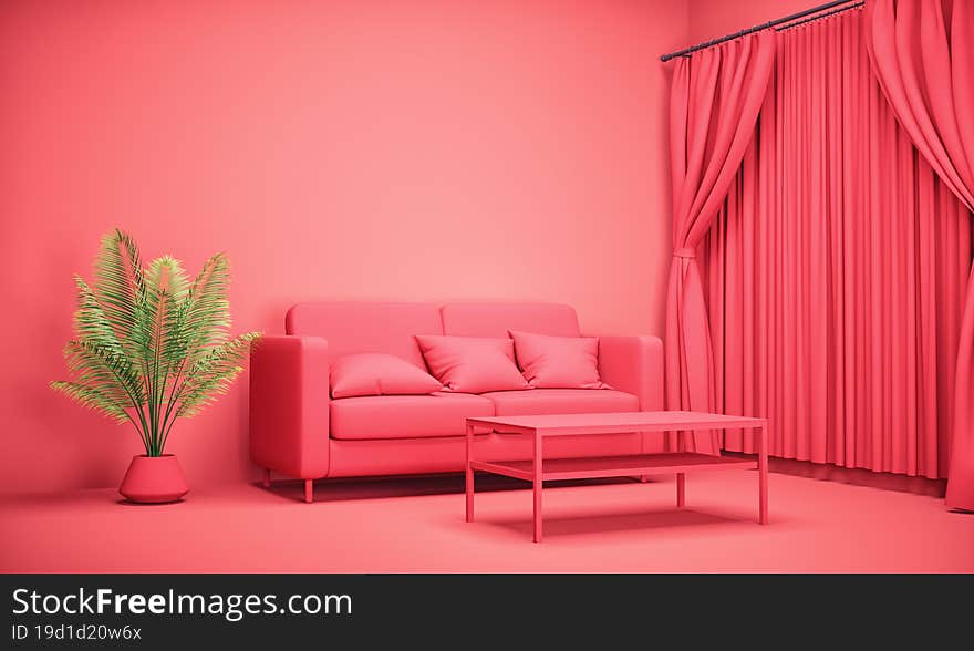 Conceptual modern living room. Minimalism and creative concept. This is a 3d render illustration