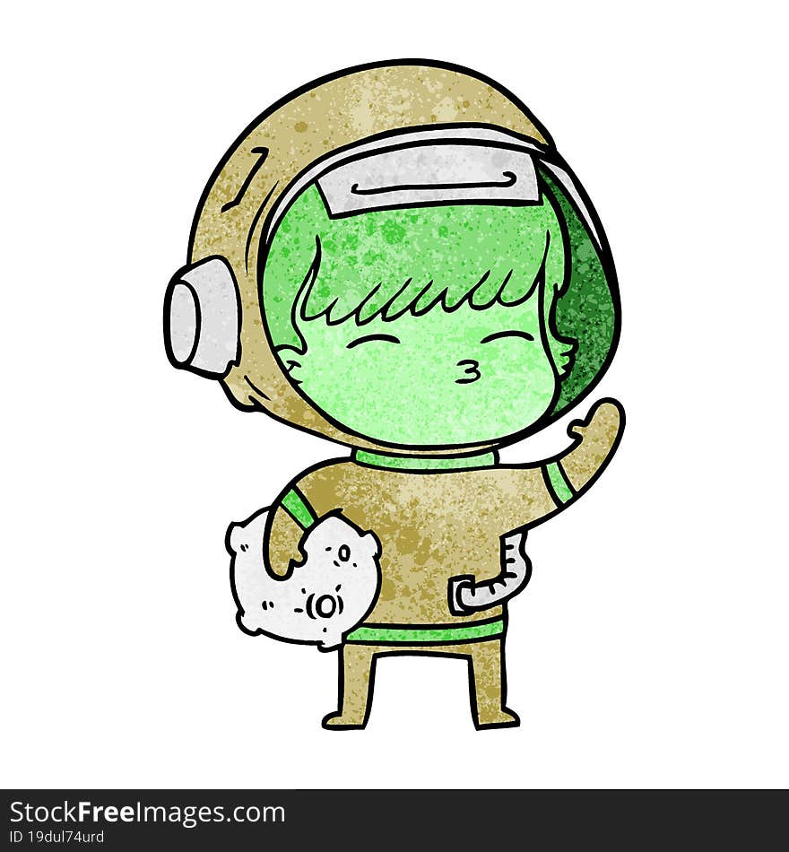 cartoon curious astronaut carrying space rock. cartoon curious astronaut carrying space rock