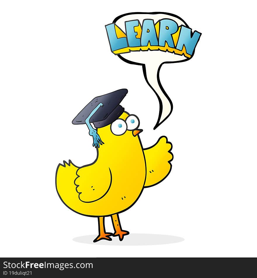 freehand drawn speech bubble cartoon bird with learn text