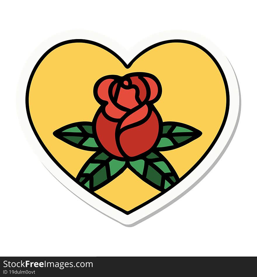 sticker of tattoo in traditional style of a heart and flowers. sticker of tattoo in traditional style of a heart and flowers