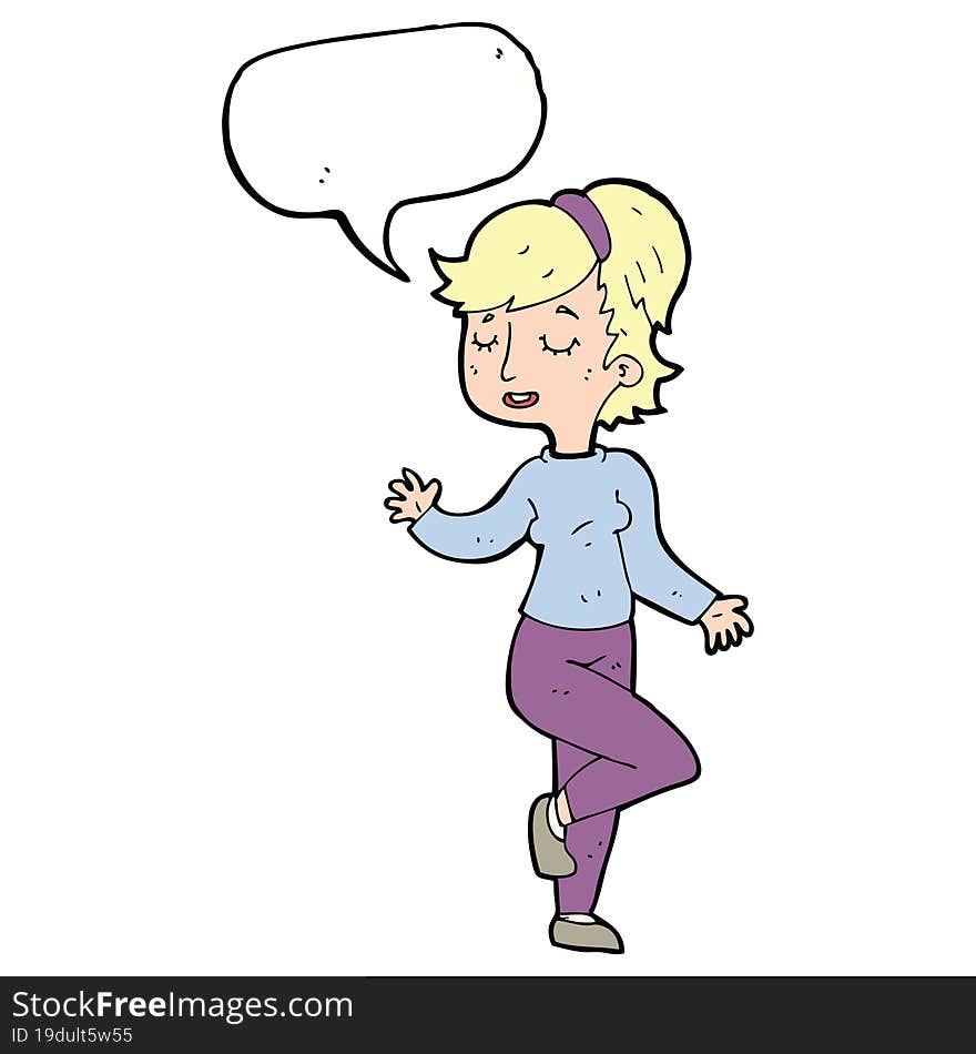 cartoon dancing woman with speech bubble