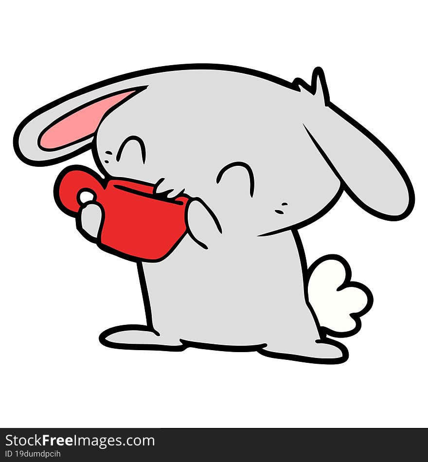 cartoon rabbit drinking tea. cartoon rabbit drinking tea