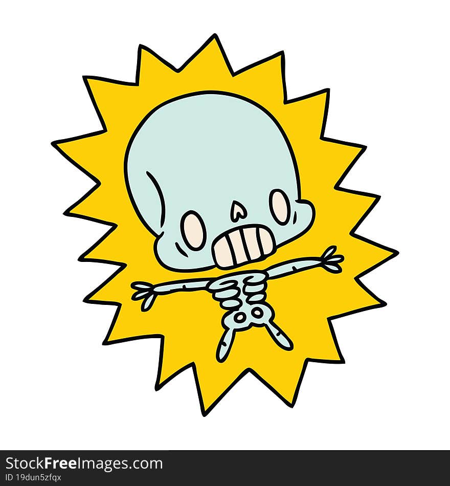 cartoon illustration kawaii electrocuted skeleton. cartoon illustration kawaii electrocuted skeleton