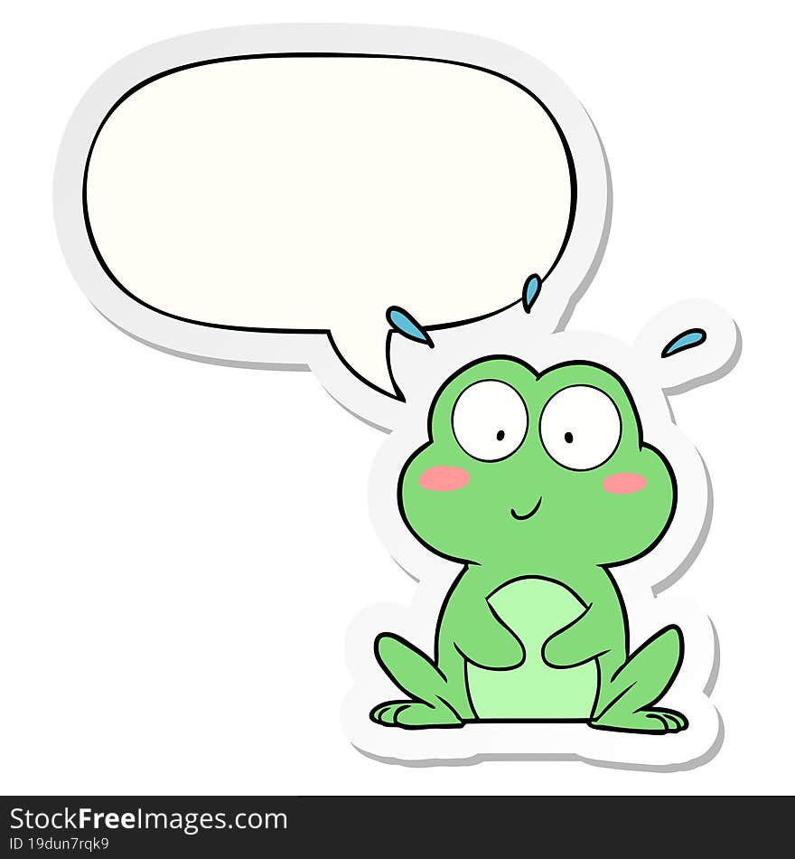 cute cartoon frog with speech bubble sticker. cute cartoon frog with speech bubble sticker