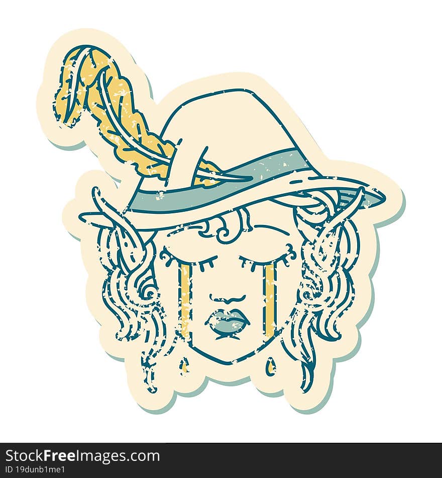 crying elf bard character face illustration