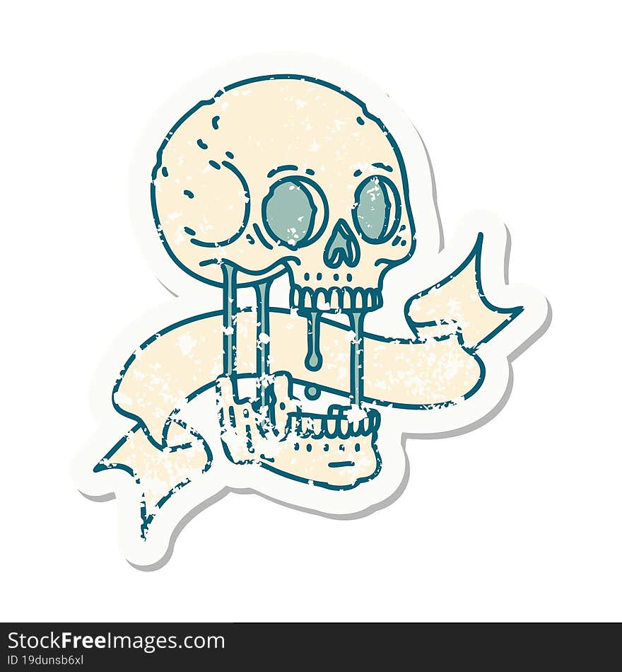 Grunge Sticker With Banner Of A Skull