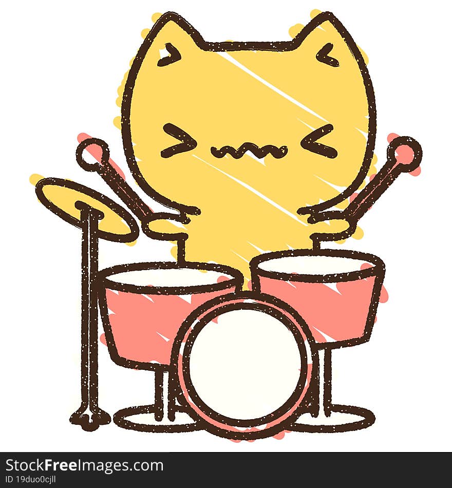 Cat Drummer Chalk Drawing