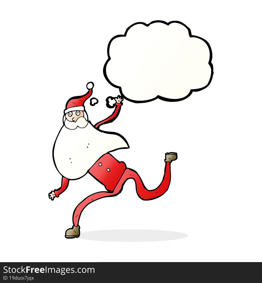 Cartoon Running Santa With Thought Bubble