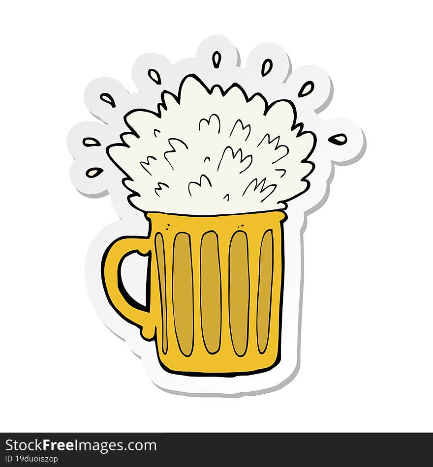 sticker of a cartoon frothy beer