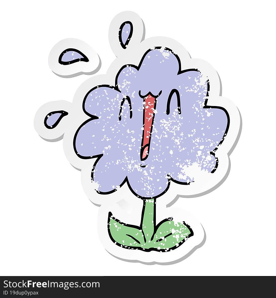 distressed sticker of a cartoon flower