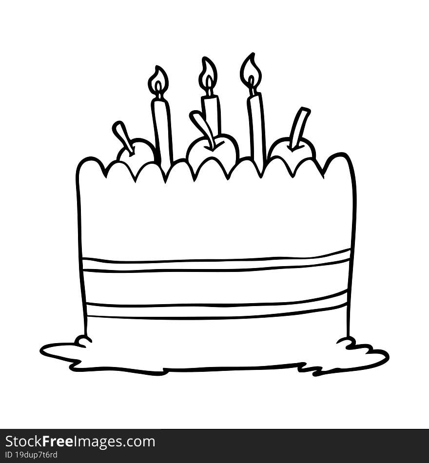 line drawing of a birthday cake. line drawing of a birthday cake