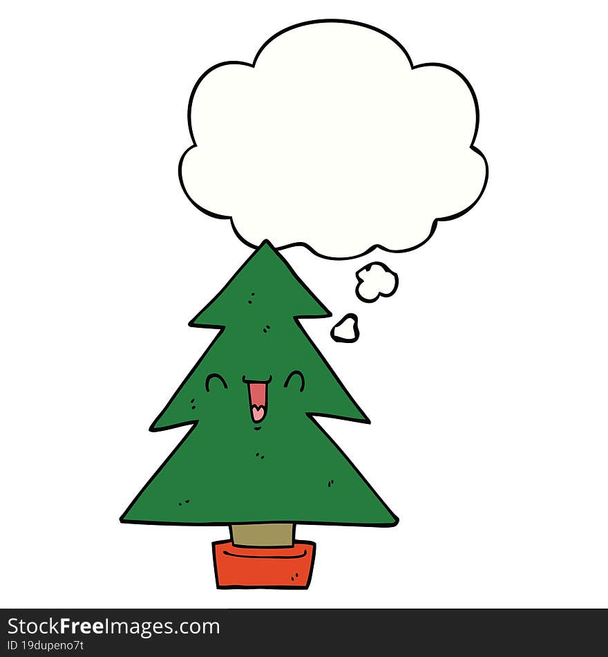 cartoon christmas tree and thought bubble