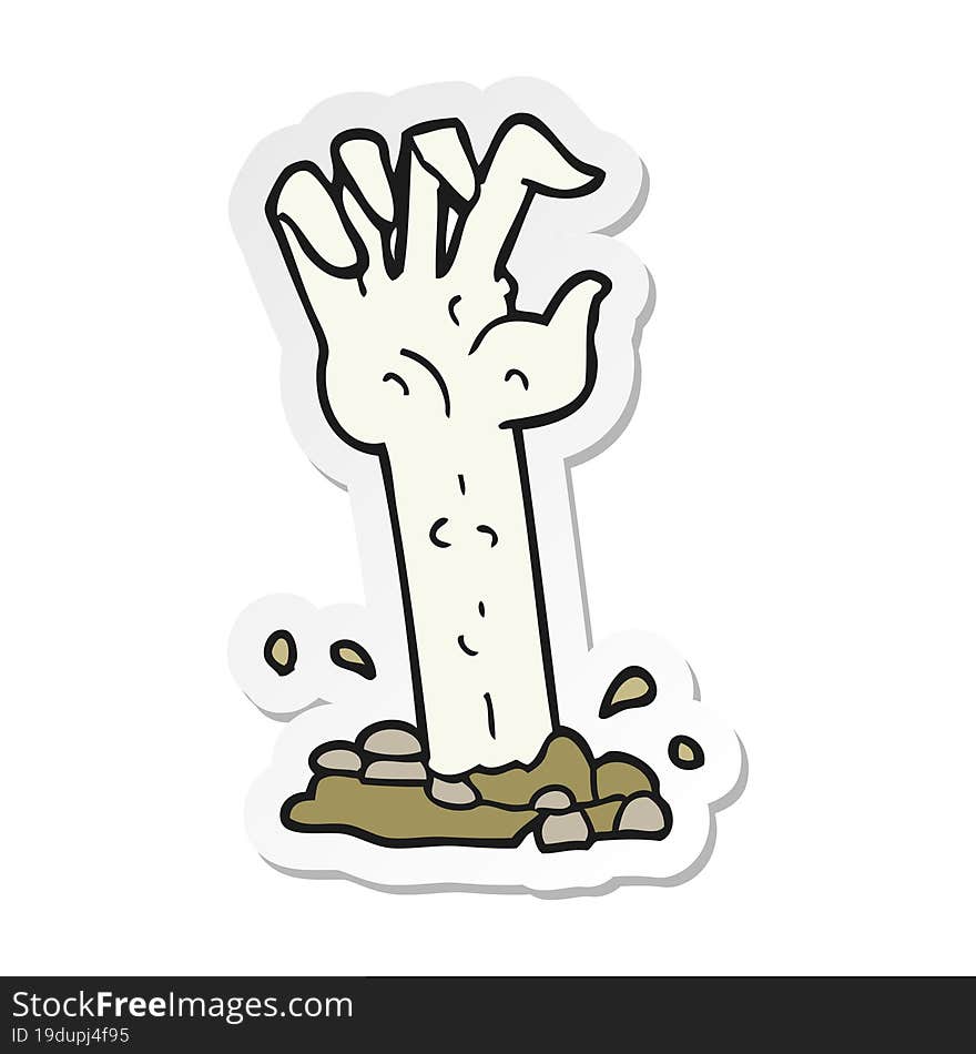 sticker of a cartoon zombie hand rising from ground