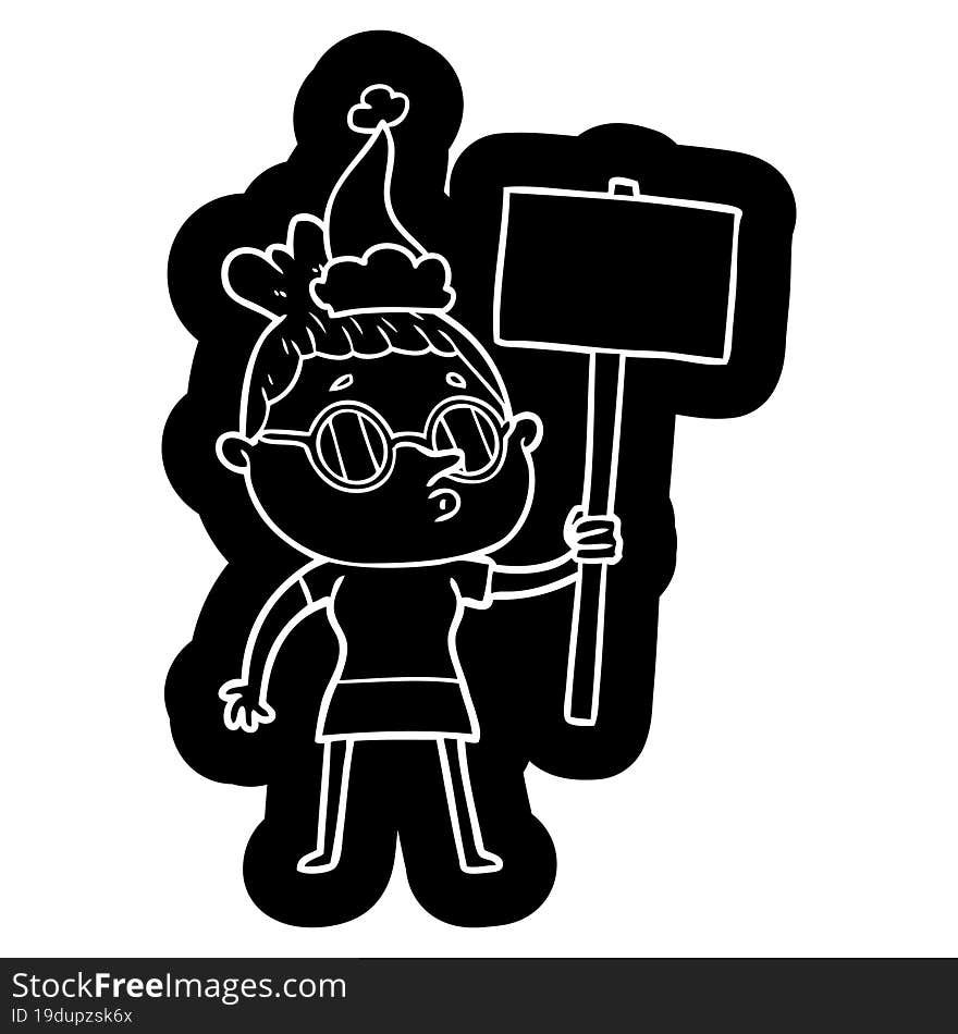 Cartoon Icon Of A Woman Wearing Glasses Wearing Santa Hat