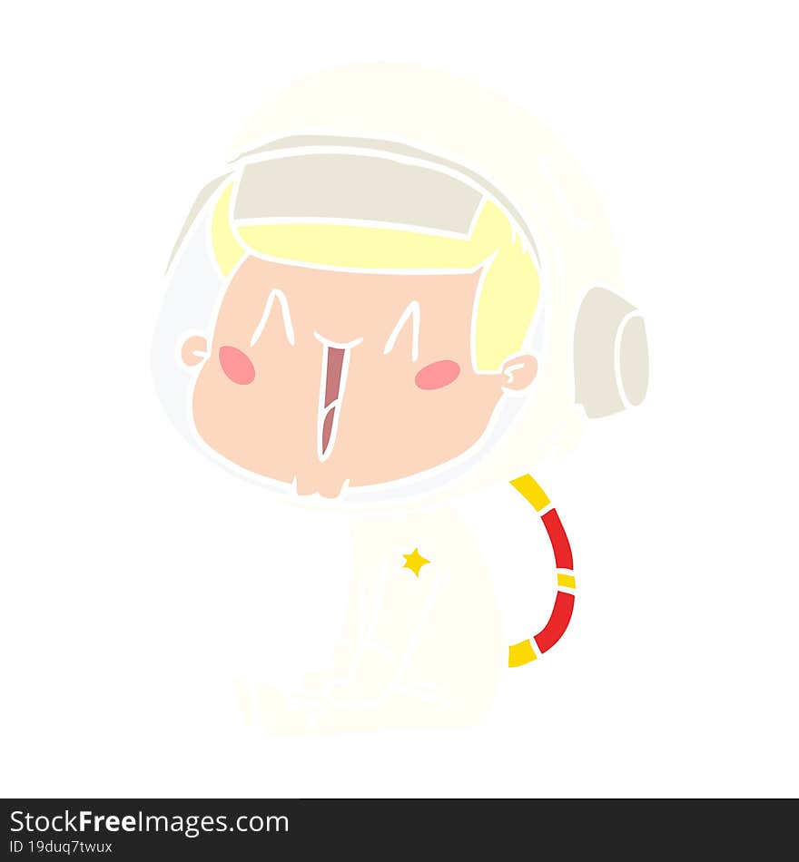 happy flat color style cartoon astronaut sitting