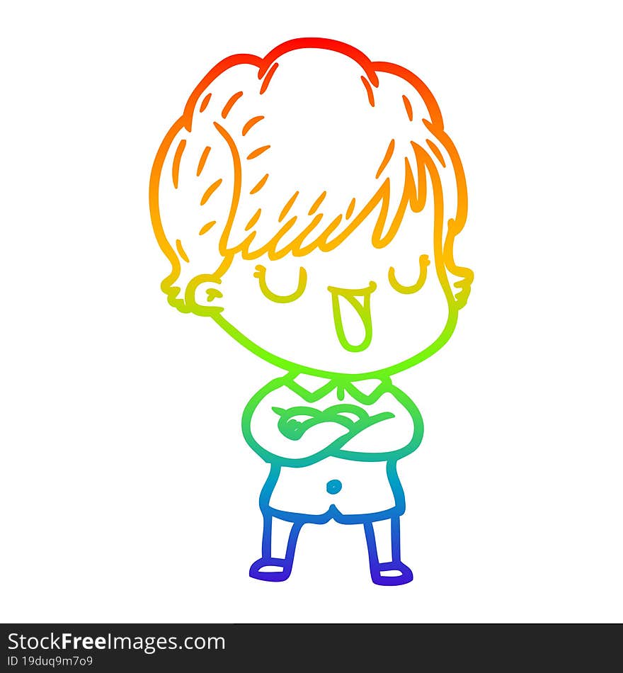 rainbow gradient line drawing of a cartoon woman talking