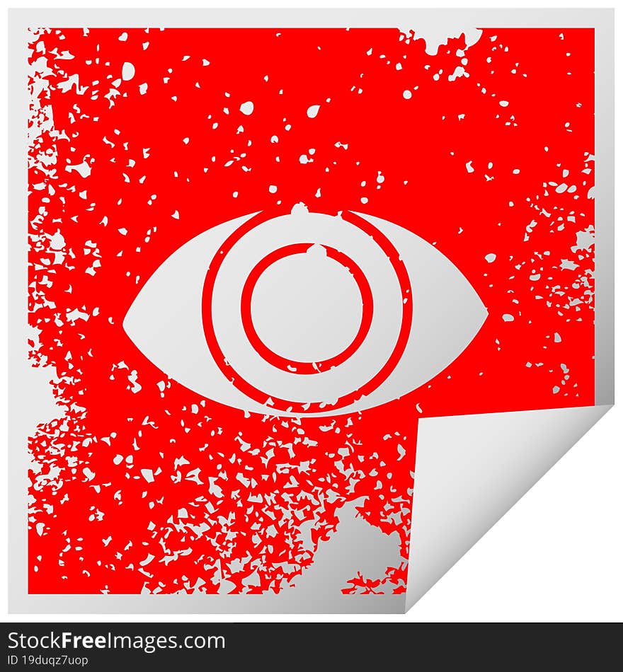 distressed square peeling sticker symbol eye