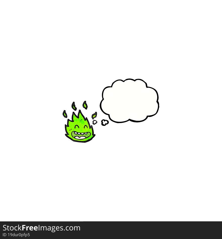 Little Green Flame Spirit Cartoon