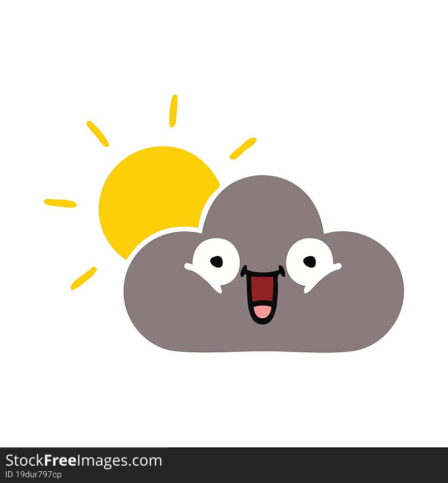 Flat Color Retro Cartoon Storm Cloud And Sun