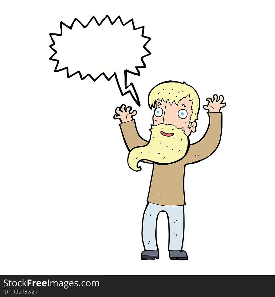 cartoon excited man with beard with speech bubble