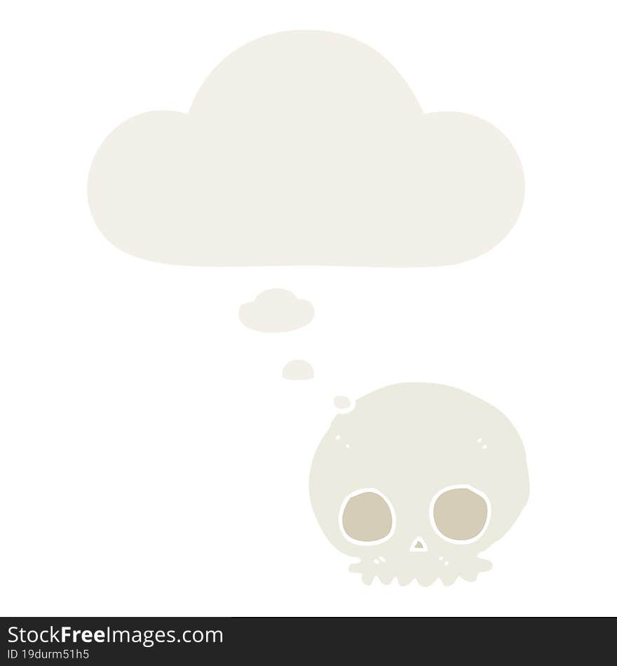 cartoon skull and thought bubble in retro style