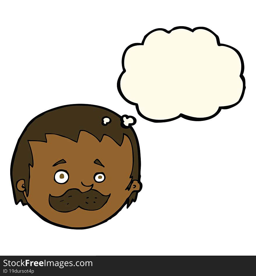 cartoon man with mustache with thought bubble