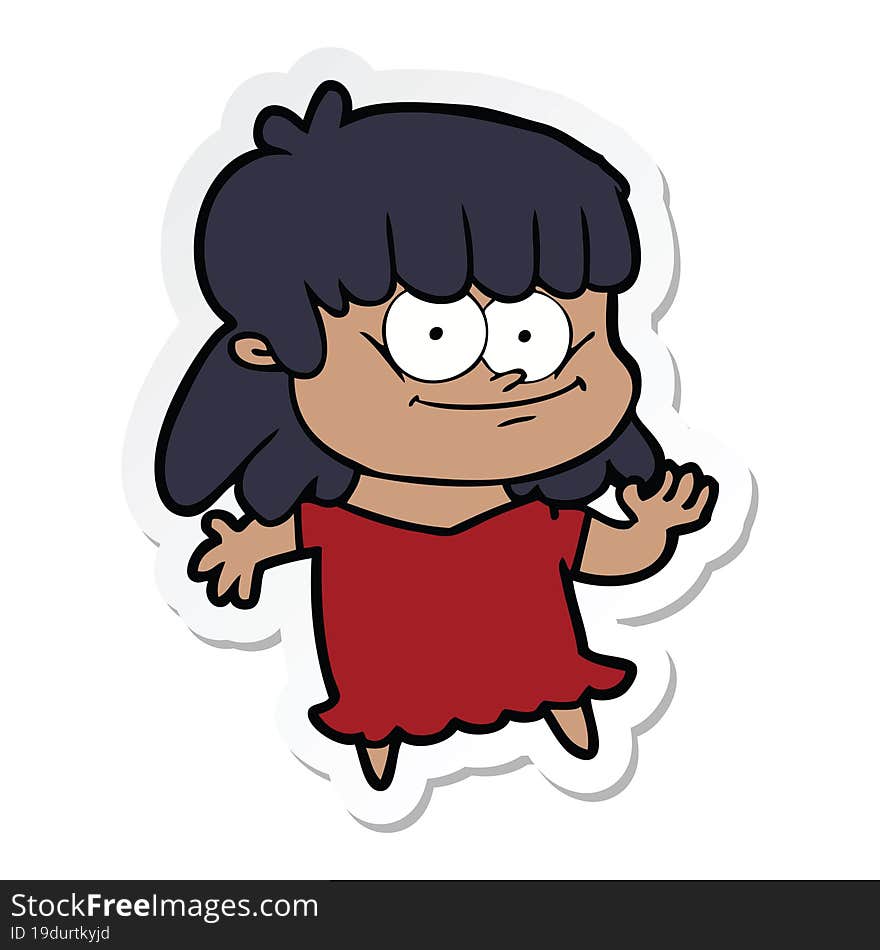 sticker of a cartoon smiling woman