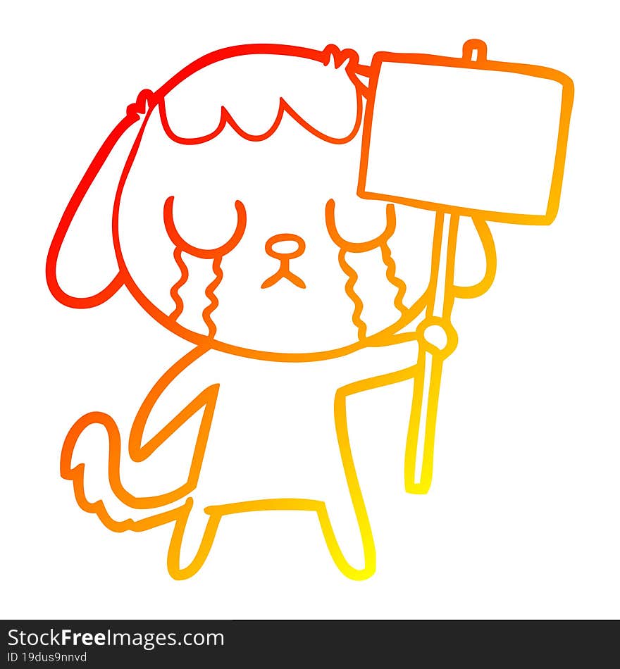 Warm Gradient Line Drawing Cute Cartoon Dog