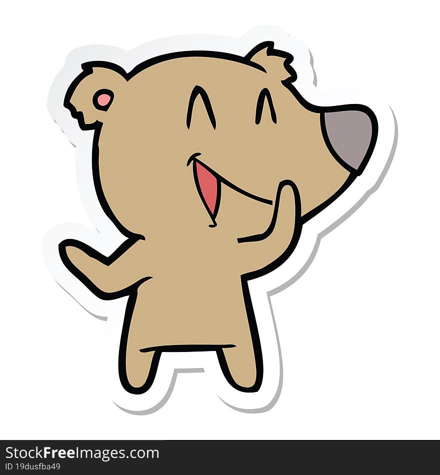 Sticker Of A Laughing Bear Cartoon