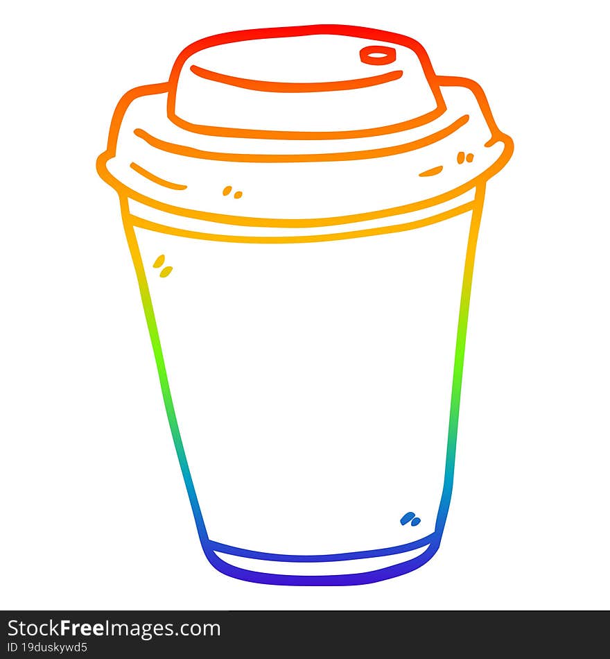 rainbow gradient line drawing of a cartoon takeout coffee cup