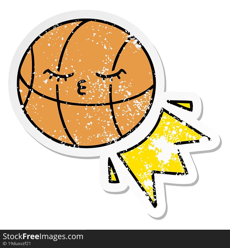 distressed sticker of a cute cartoon basketball