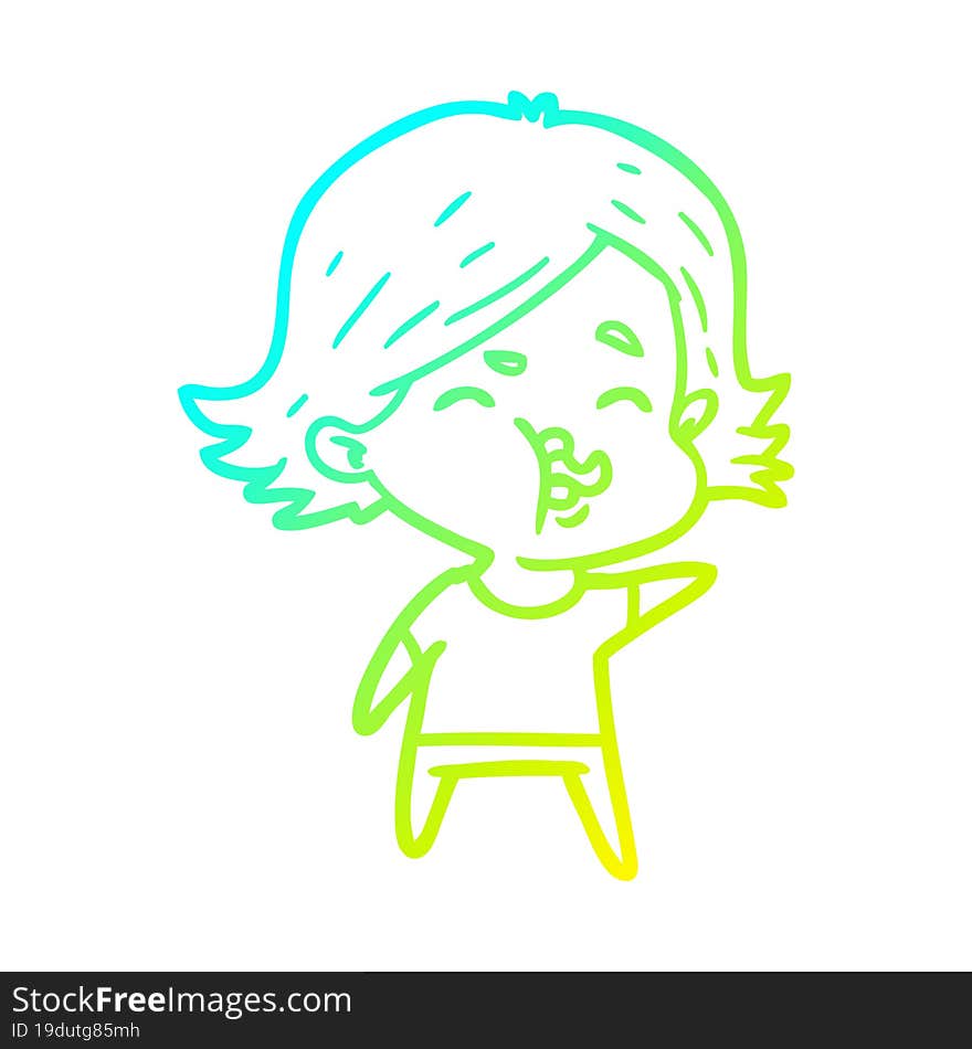 Cold Gradient Line Drawing Cartoon Girl Pulling Face