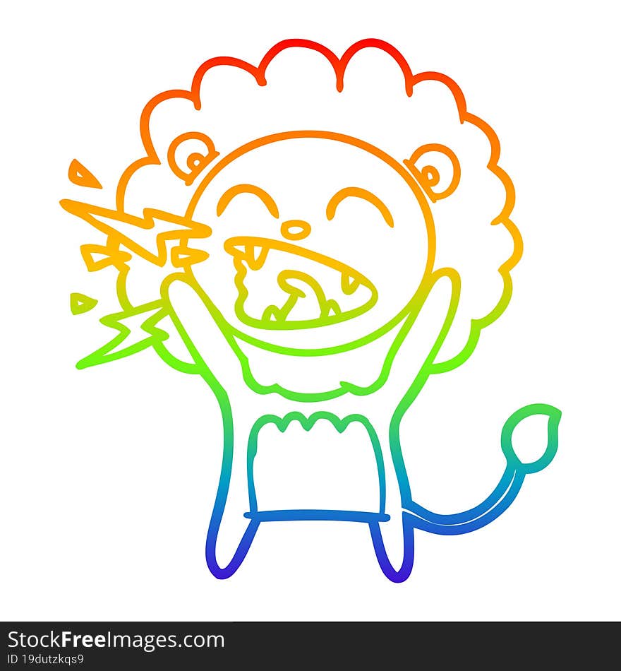 rainbow gradient line drawing cartoon roaring lion