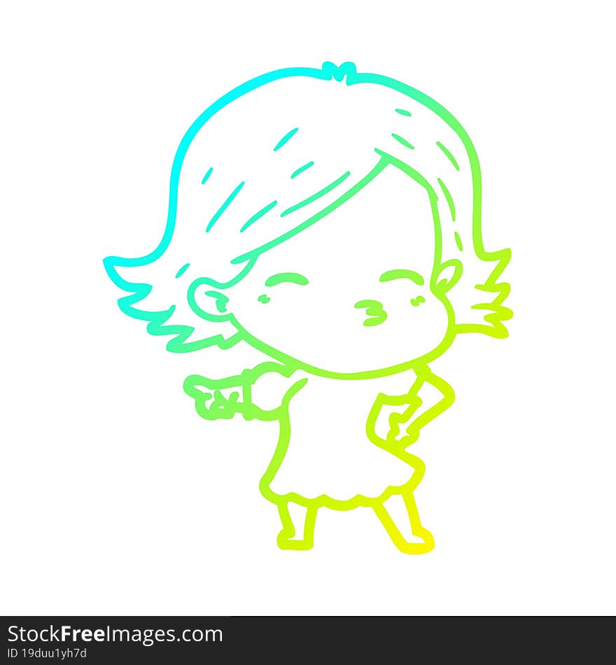 cold gradient line drawing cartoon woman pointing